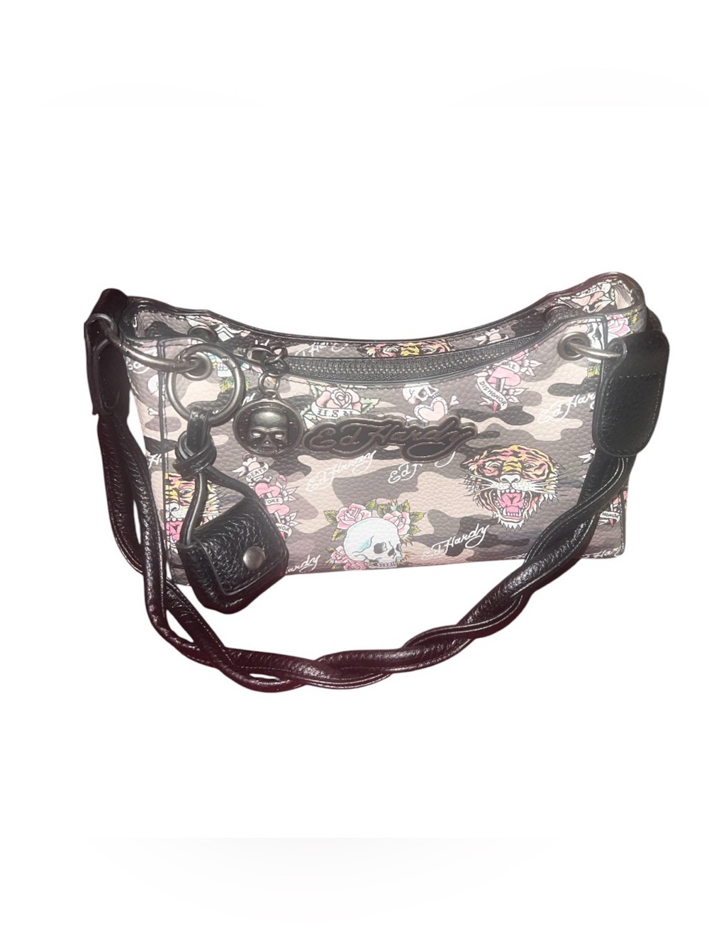 Ed Hardy Pink & Black Camouflage Tattoo Graphics Print Mini Shoulder Bag